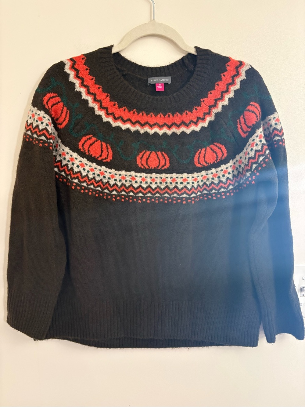 Vince Camuto Pumpkin Fair Isle Sweater XS Brown Autumn Halloween Crewneck